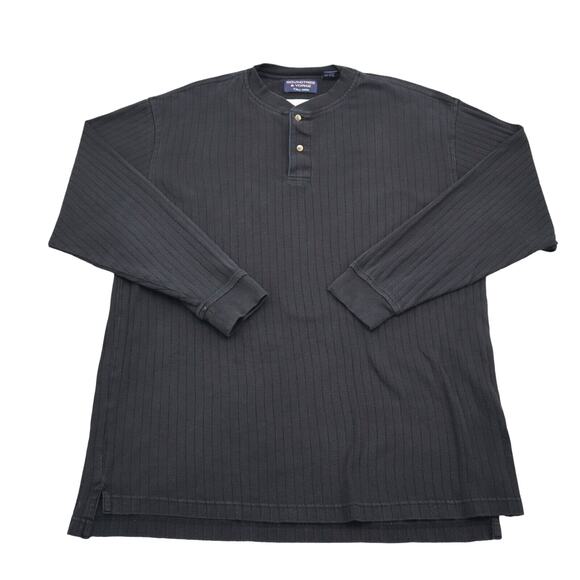 Roundtree and Yorke Shirt Mens LT Black Pinstriped Long Sleeve Chest Button Top - Picture 1 of 16